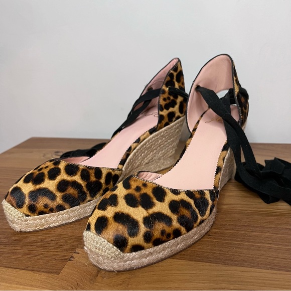 NWOT J.Crew Espadrille Wedges in Leopard Calf Hair - Picture 2 of 7